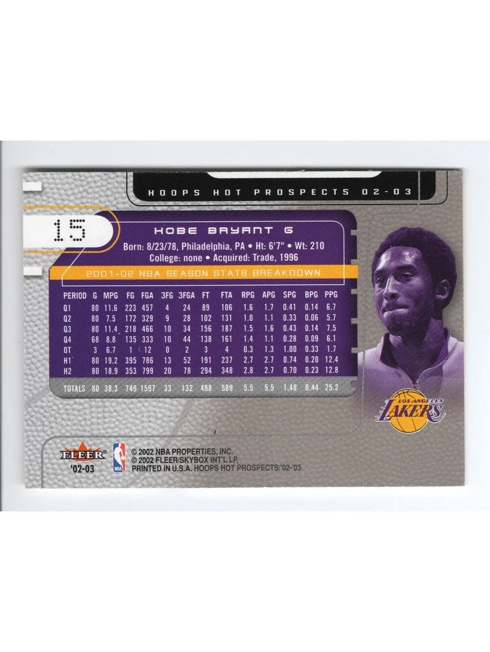 2002-03 Hoops Hot Prospects Kobe Bryant #15